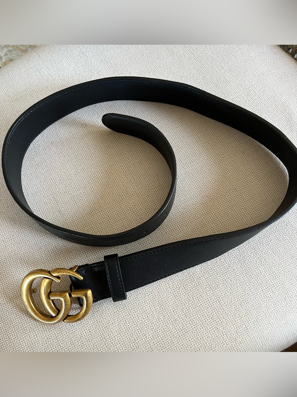 GUCCI Marrmont Black Leather Belt with Gold Double-G Buckle